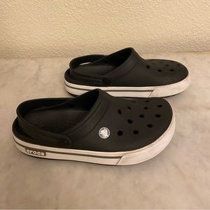 CROCS Kids Boys Girls Women’s Men Clogs Shoes Black White Band SIZE M 4 W 6